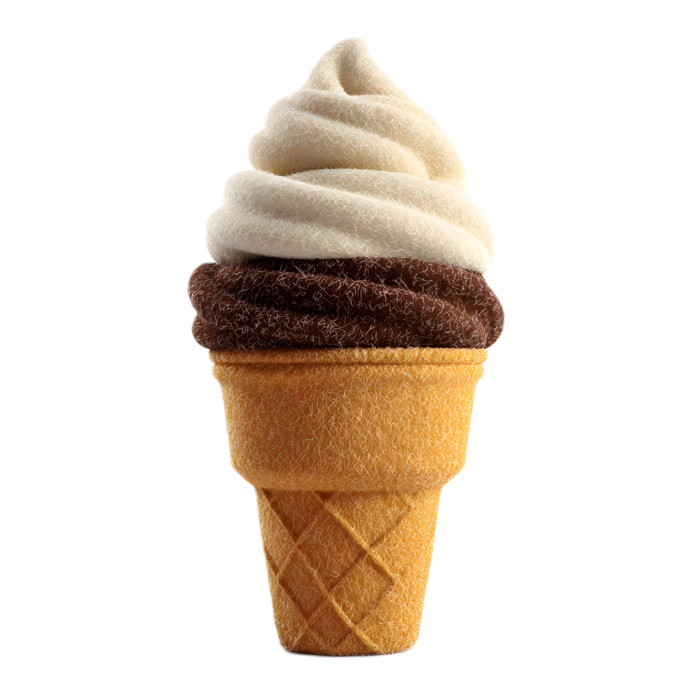 A soft fluffy ice cream cone with a swirled creamy topping in a classic vanilla or chocolate flavor ready to indulge in on a warm summer day png