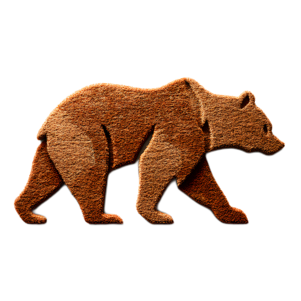 A highly stylized and abstract of a bear icon crafted from a textured felt material isolated on a plain background png