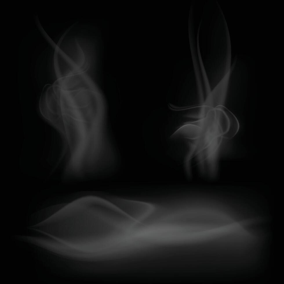 Set of realistic smoke effects on dark background vector