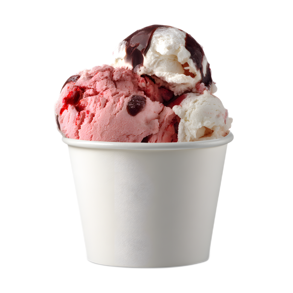 A vibrant scoop of creamy flavorful ice cream nestled within a simple white paper cup against a plain background creating a focus on the frozen treat png