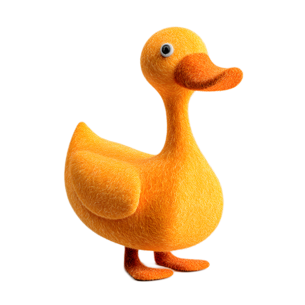 A colorful yellow plush duck toy crafted from soft fluffy felt material with a sweet smiling expression and classic bird like features png