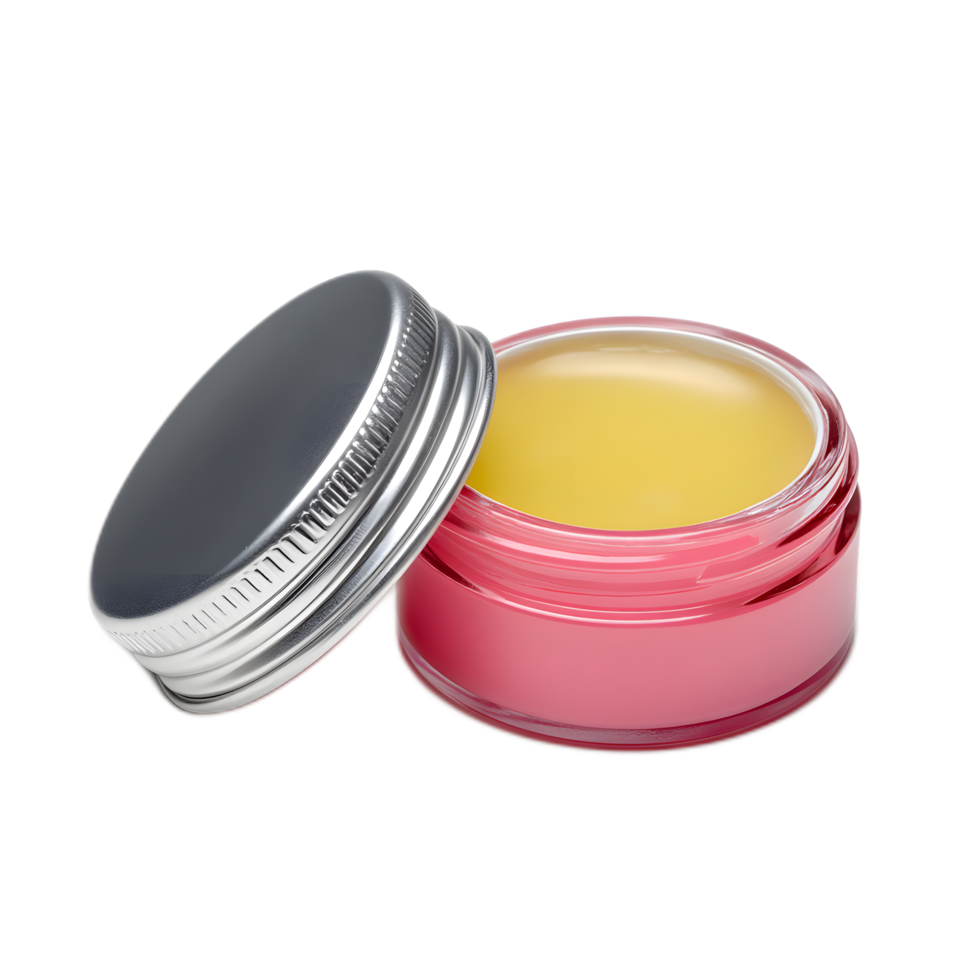 Soothing and nourishing lip balm in a modern minimalist jar designed to hydrate and protect the delicate skin of the lips png