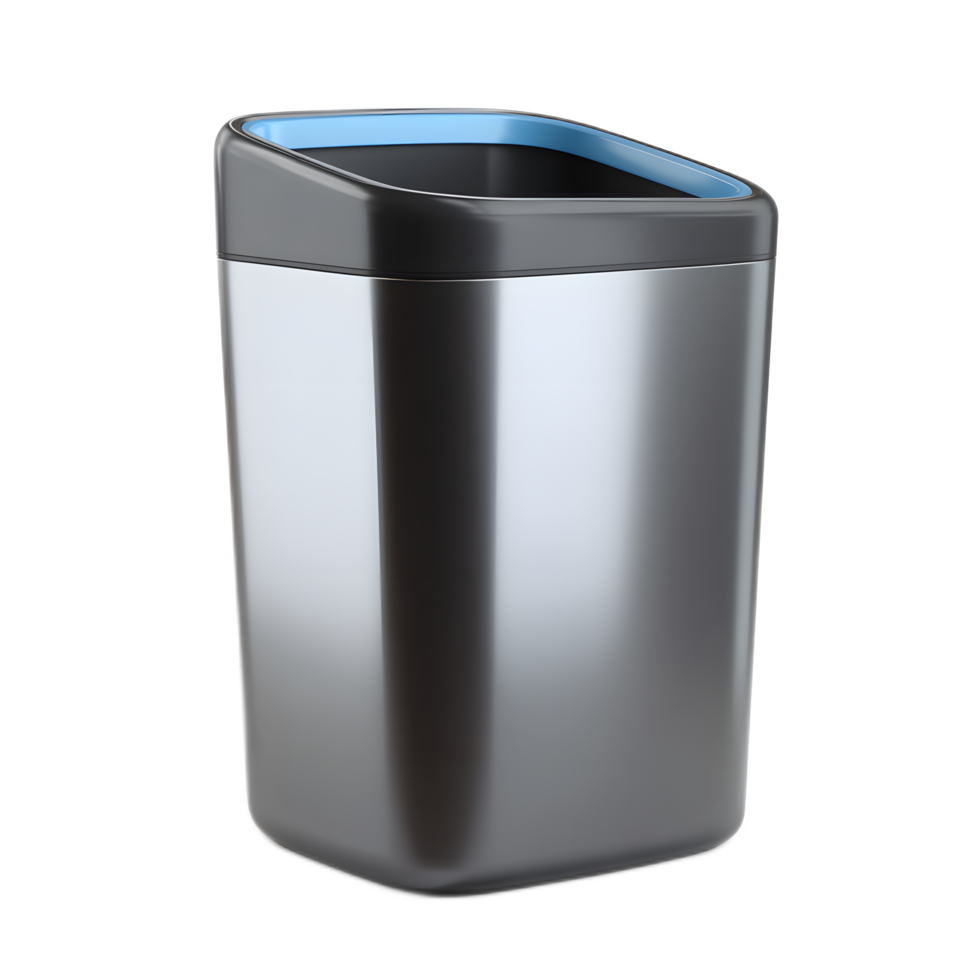 A sleek and contemporary office waste bin with a minimalist black and blue color scheme designed for efficient waste management in a professional workspace png