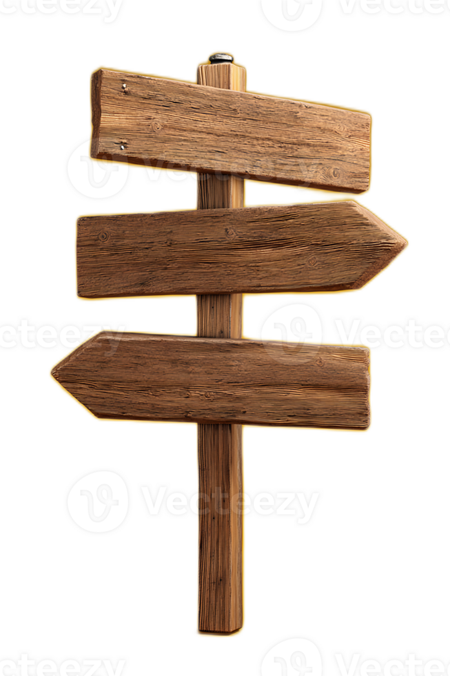 A rustic wooden signpost with multiple directional arrows pointing different ways representing choices and the path forward png