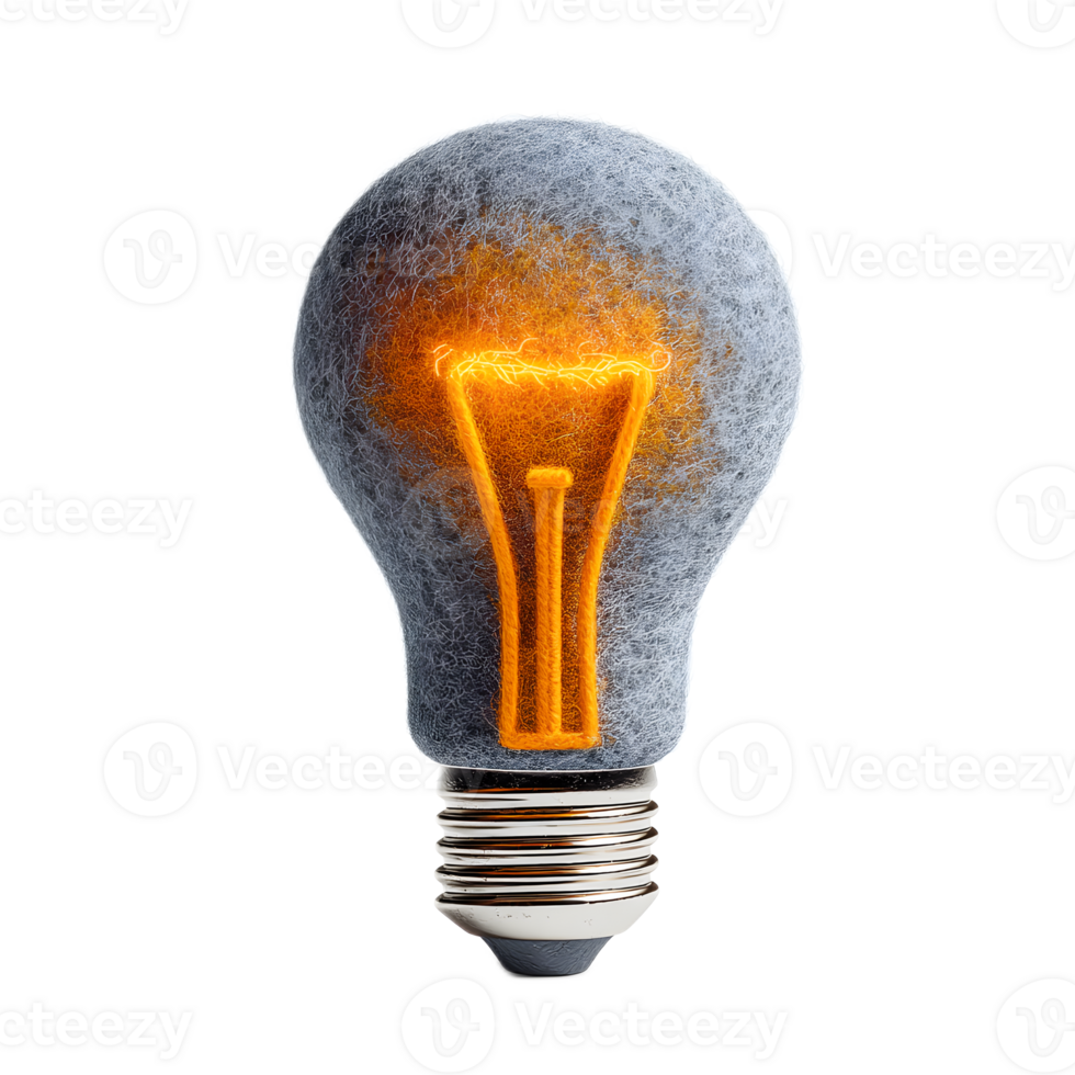 A felt light bulb glowing with a warm inviting light representing the concept of idea and innovation through sustainable and creative design png