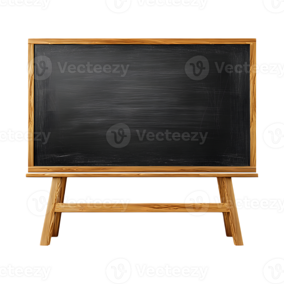 Blank black chalkboard displayed on a wooden easel ready for writing or drawing lessons in an educational setting png