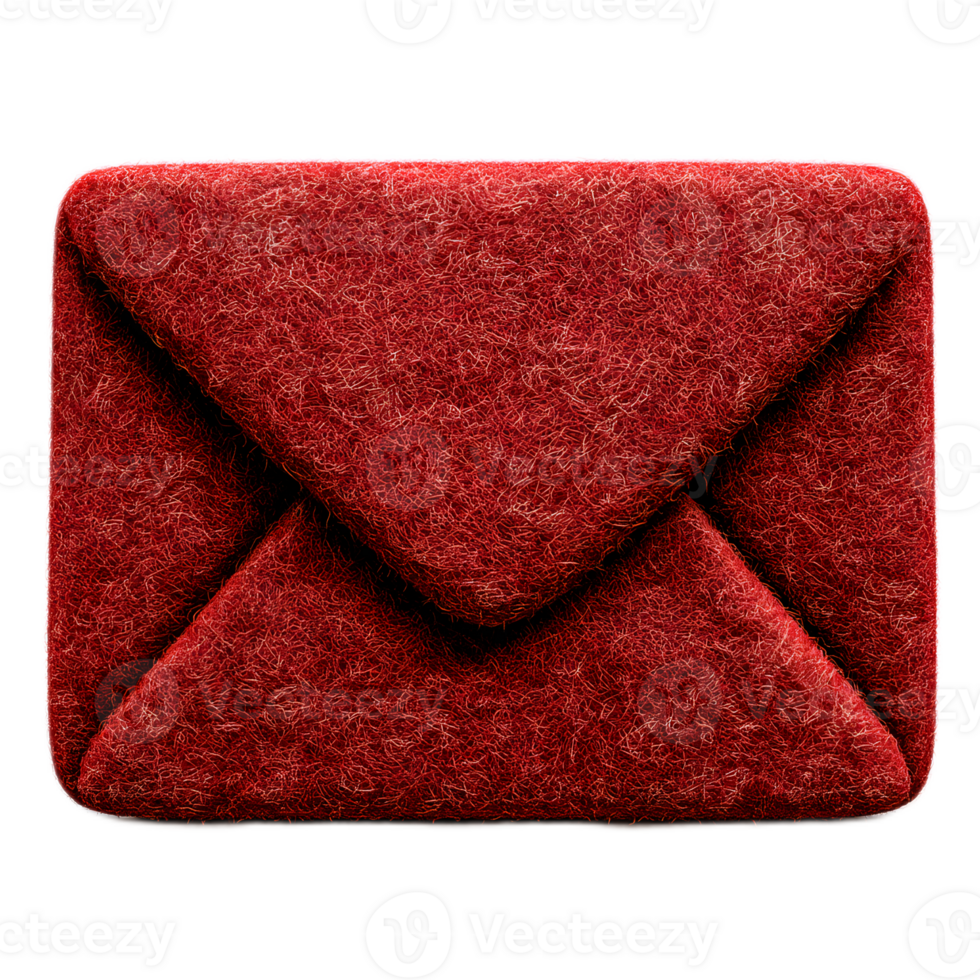 Detailed 3D rendering of a soft plush red velvet envelope icon representing an electronic communication or email message png
