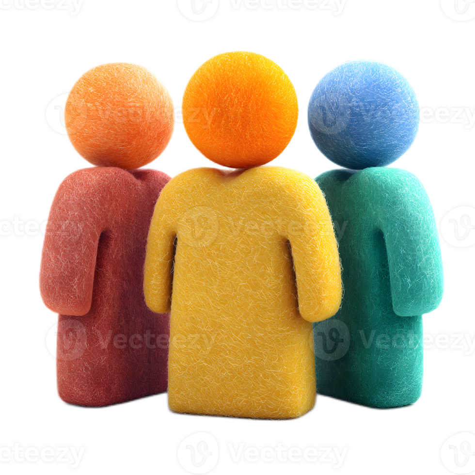 Colorful abstract figurative sculptures made of felt symbolizing a cohesive and inclusive group of people png