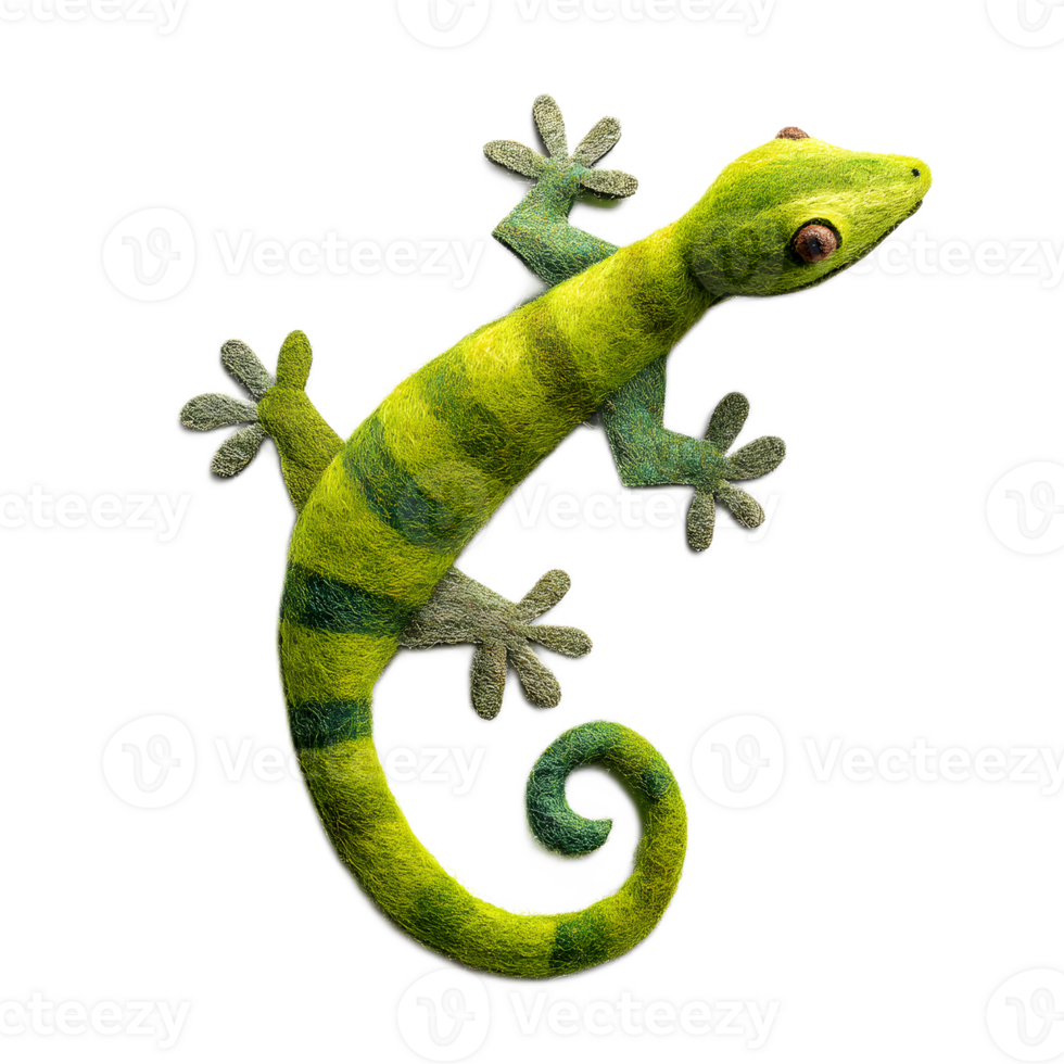 A detailed and vibrant felt gecko figurine that captures the intricate textures and patterns of this fascinating reptile showcasing the beauty of nature through a unique and handcrafted design png
