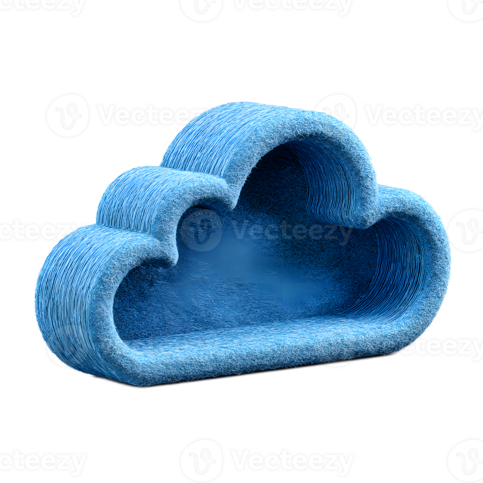 Visually striking 3D rendering of a stylized blue cloud shaped icon representing the concept of cloud computing and digital data storage png