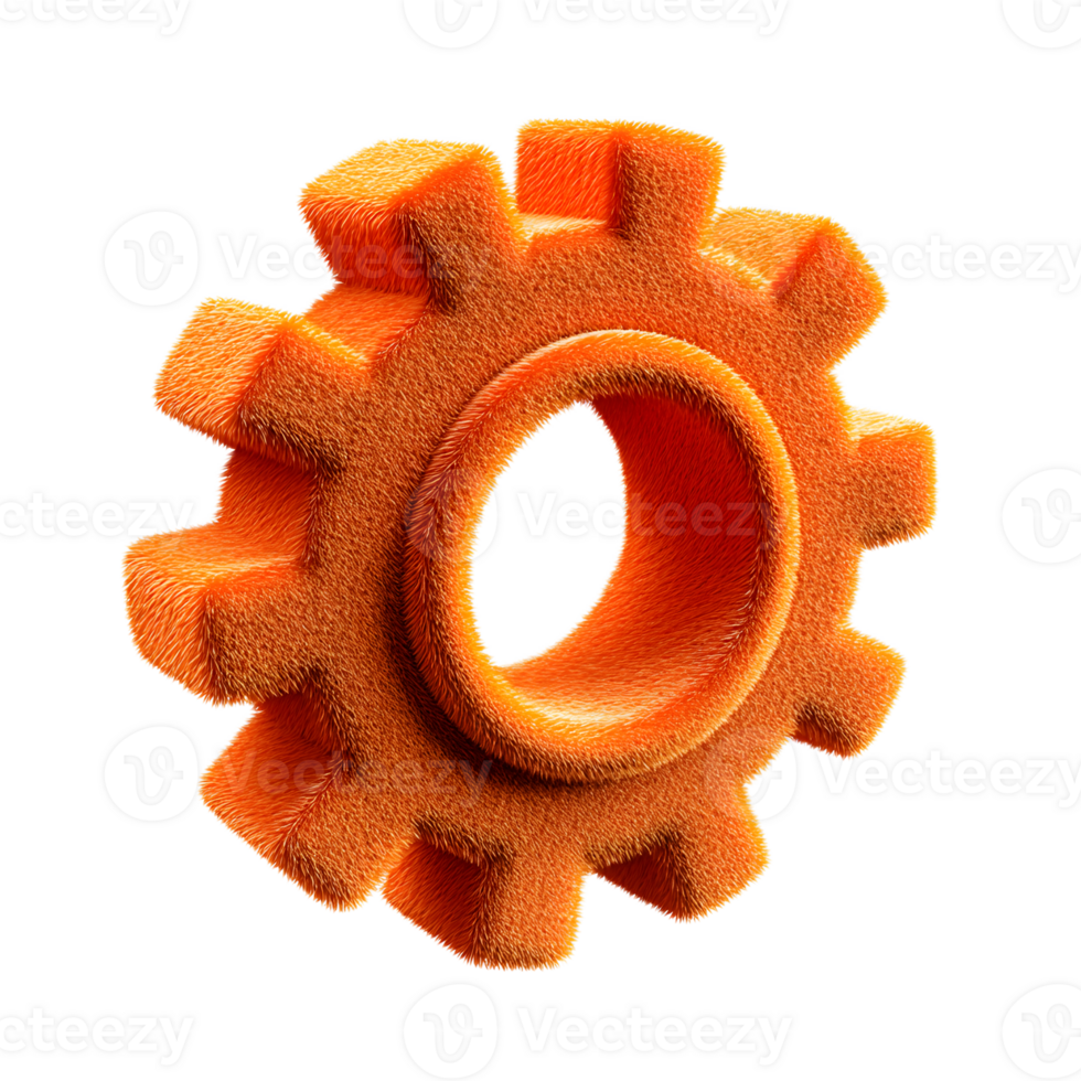 Vibrant orange felt gear icon symbolizing the intricate settings involved in industrial processes and technological systems png