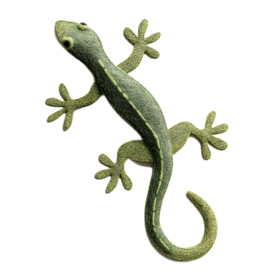 A detailed 3D rendered of a green gecko icon made of felt material against a plain background png
