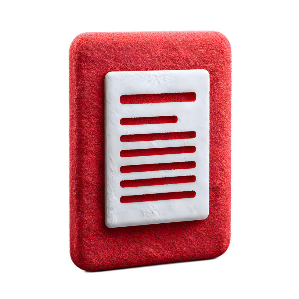 A red felted icon representing a credit document or file with a simple abstract geometric design png