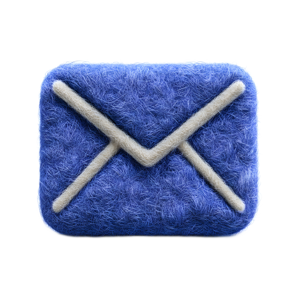 A soft plush blue envelope icon symbolizing digital messaging and email communication on a computer or mobile device interface png