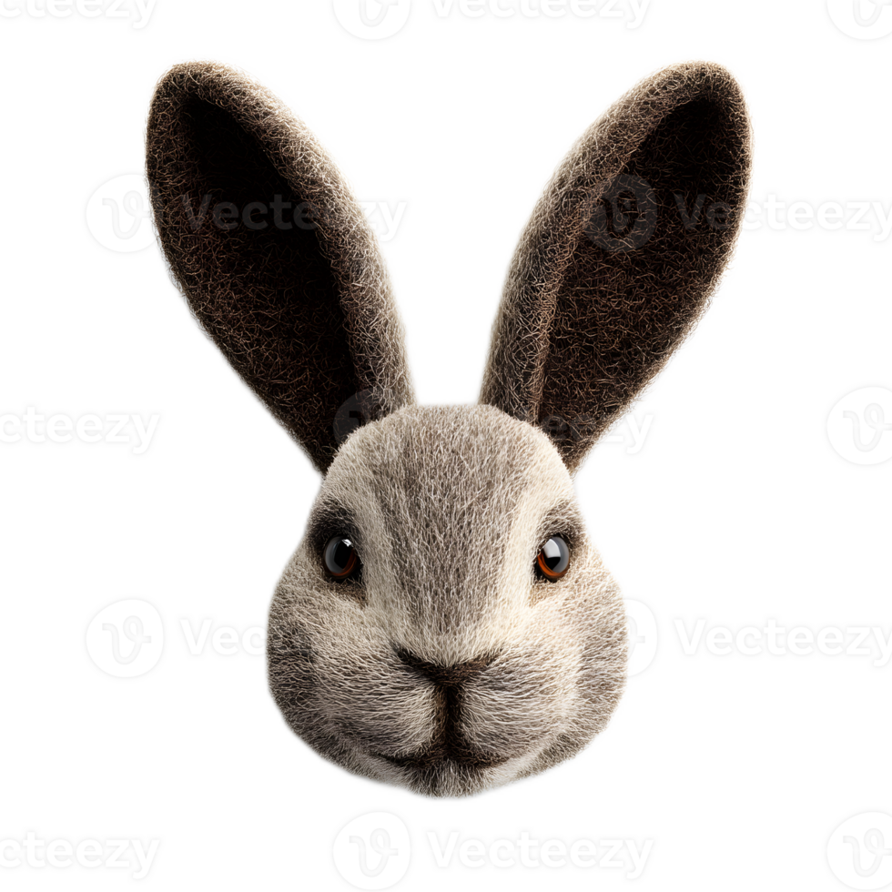 Closeup portrait of a soft grey and furry rabbit with large ears a small nose and attentive eyes creating a charming and captivating impression png