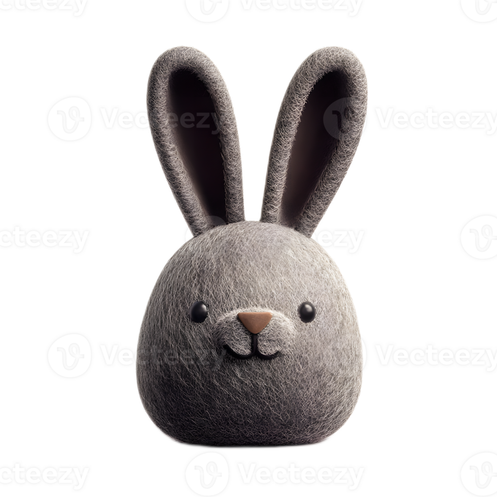 Soft gray felt rabbit figure in a minimalist playful design suitable as a decorative icon or children s toy png