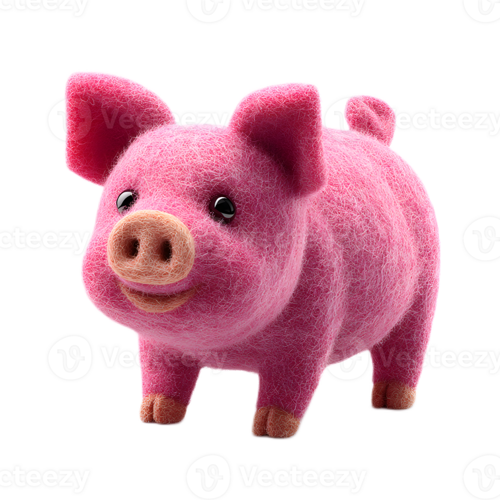 A charming and whimsical plush toy made of soft pink felt material featuring a friendly and playful pig with a cute expression and detailed features png