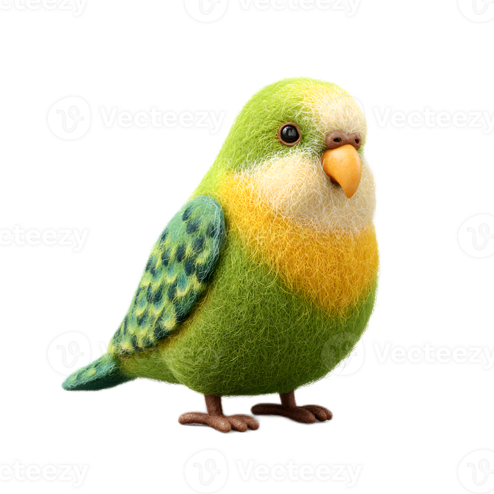 A detailed 3D rendering of a colorful parakeet icon crafted from vibrant felt material png
