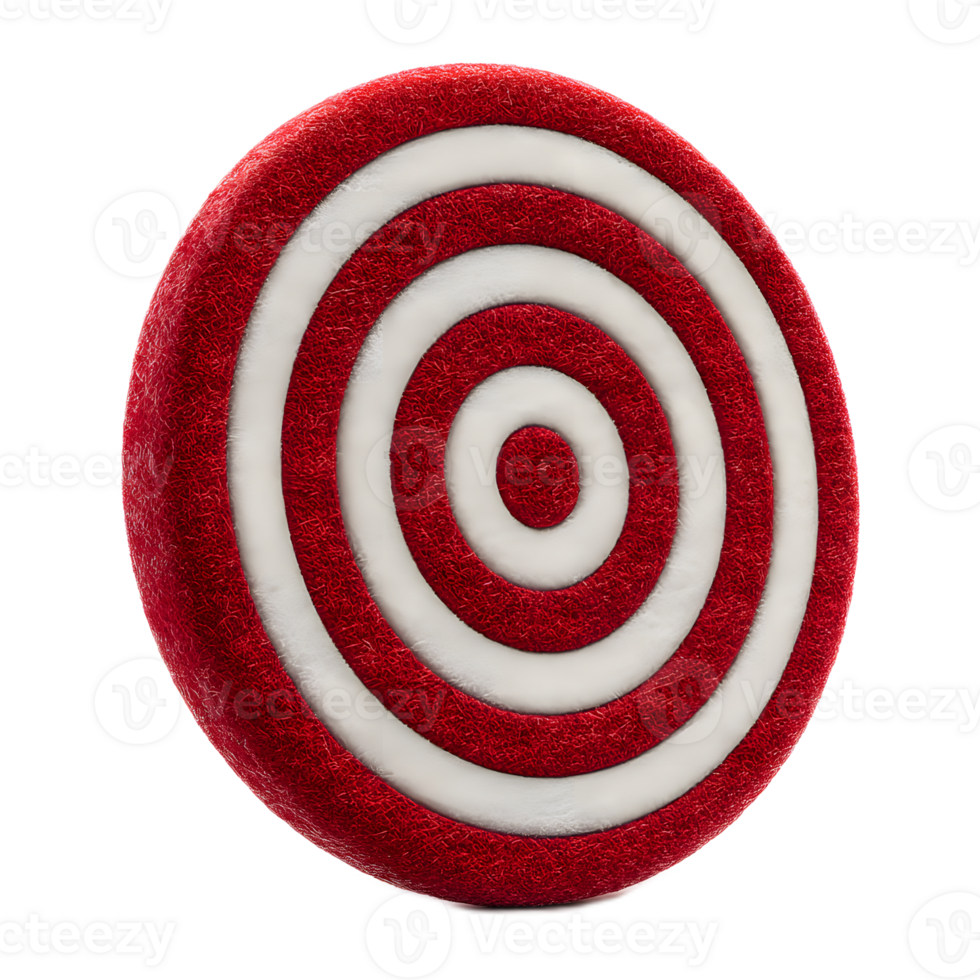 A close up view of a red and white felt target bullseye with concentric circular patterns symbolizing focus accuracy and achieving objectives png