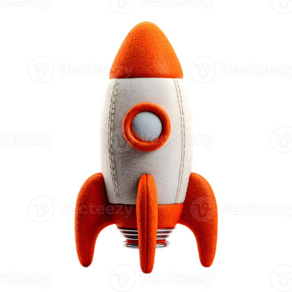 Whimsical vintage inspired felt rocket icon with retro design elements representing the and imagination of startup growth and technological innovation png