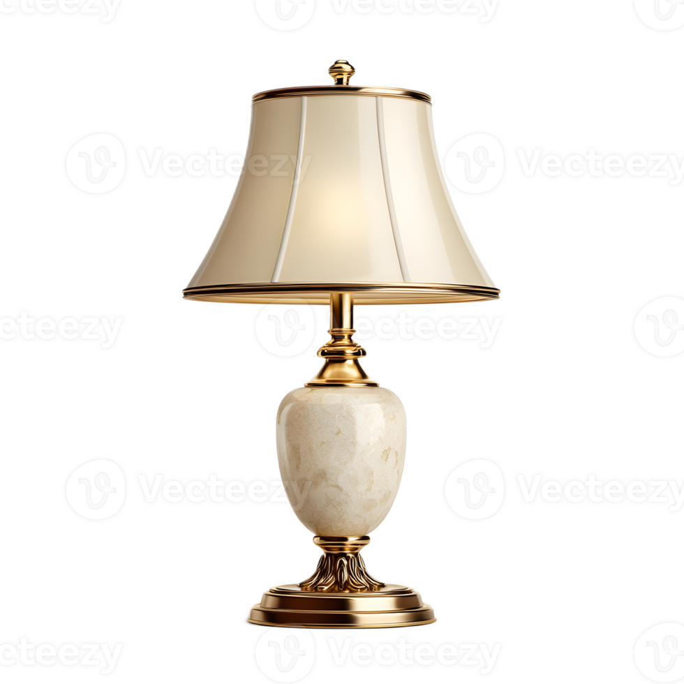 Ornate bedside lamp with a classic marble base and intricate brass detailing creating a warm and sophisticated ambiance in a bedroom or living space png