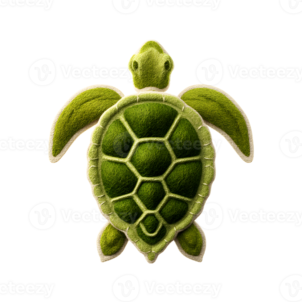Soft green textured plush felt turtle icon with a geometric shell pattern inspired by nature and wildlife design png