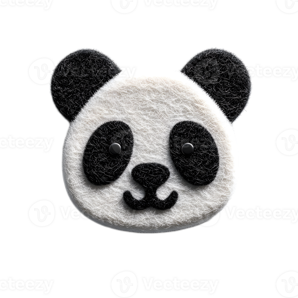 Closeup of a cute and fluffy panda bear icon or plush toy made of soft textured felt material in black and white colors png