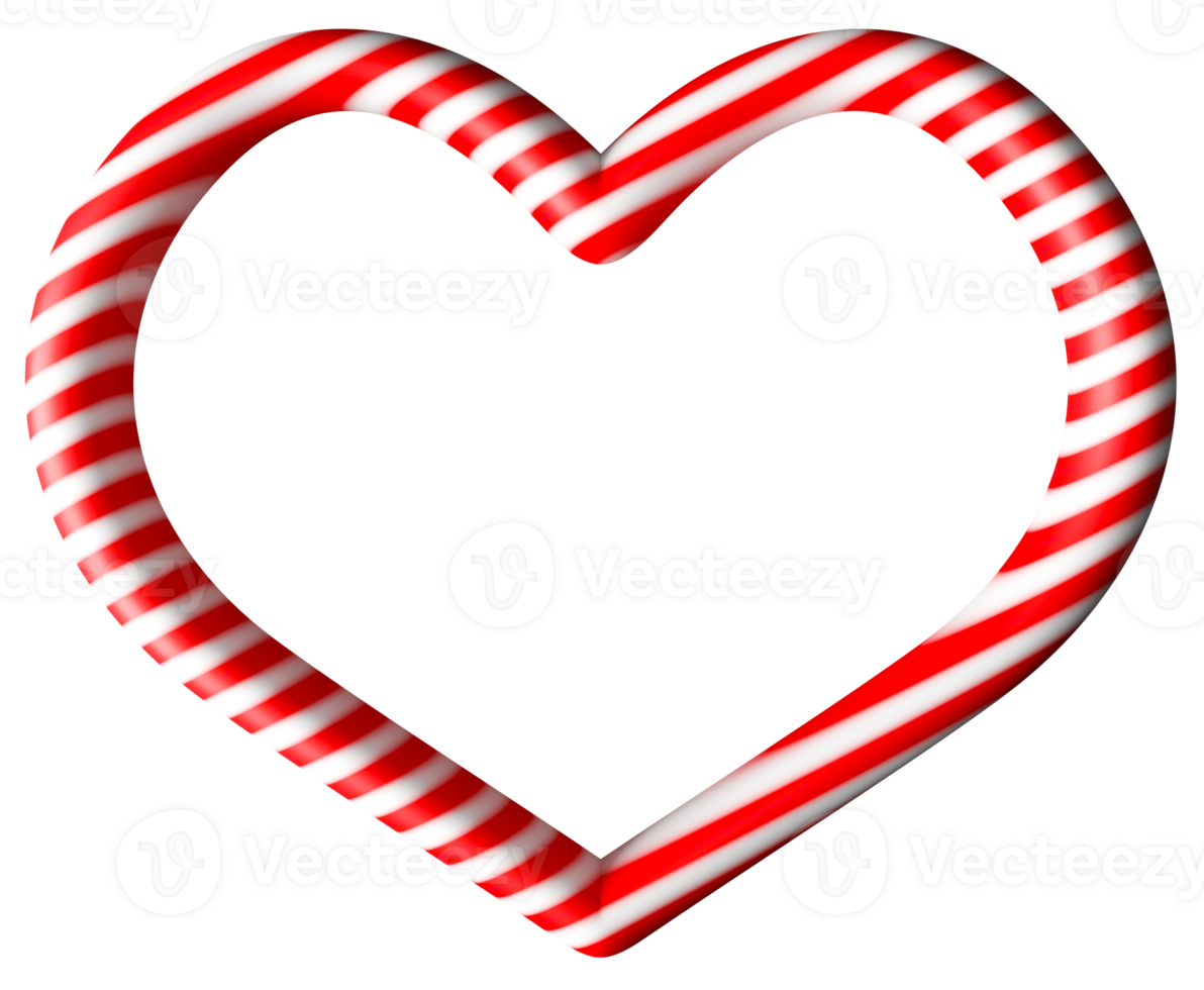 Heart-shaped frame, candy cane style, isolated on transparent background, perfect for holiday-themed advertisings and designs. Celebrate the joy of Christmas. 3D render. png