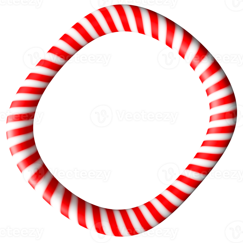 Colorful round frame designed as a classic Christmas candy cane, perfect for adding holiday cheer to seasonal decorations. Ideal for invitations and festive artwork. On transparent background. png