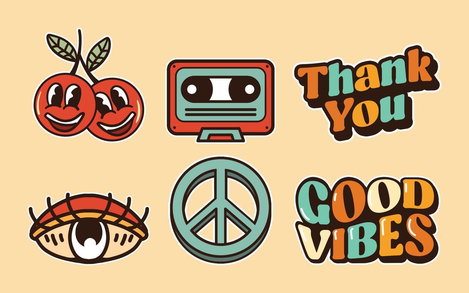 Retro sticker 70's design set vector