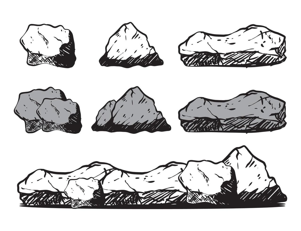 Rock hand drawn illustration set vector