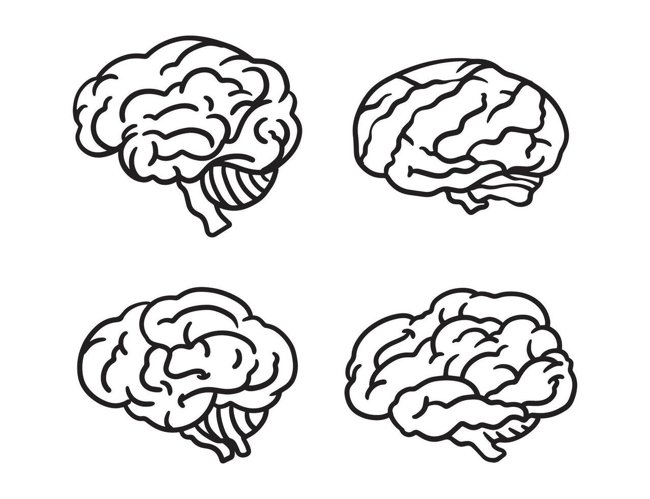 Brain set illustration black and white design vector
