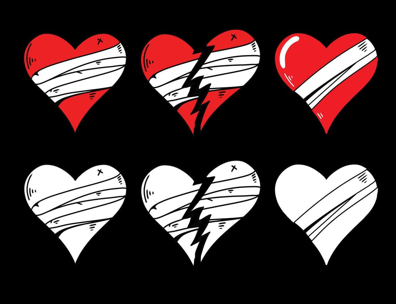 Heart broke flat design set vector