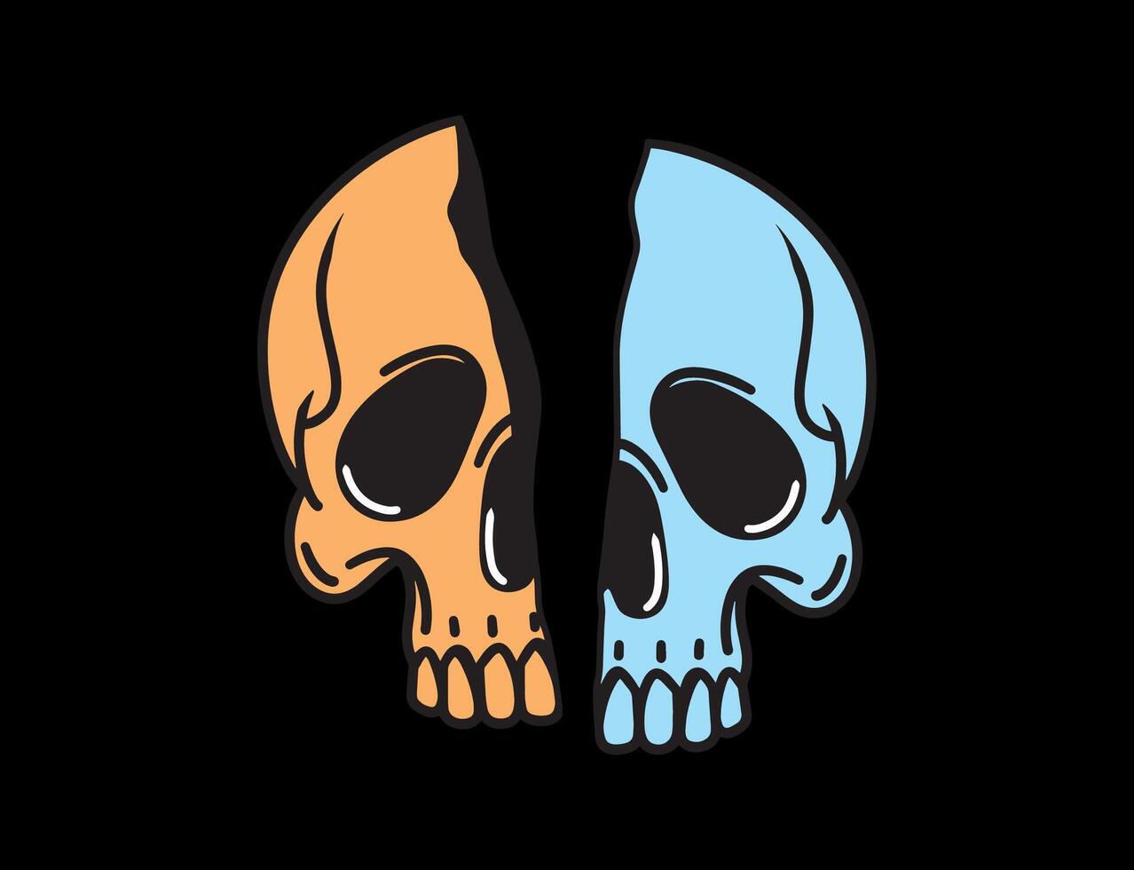 Half skull art illustration isolated on black background vector