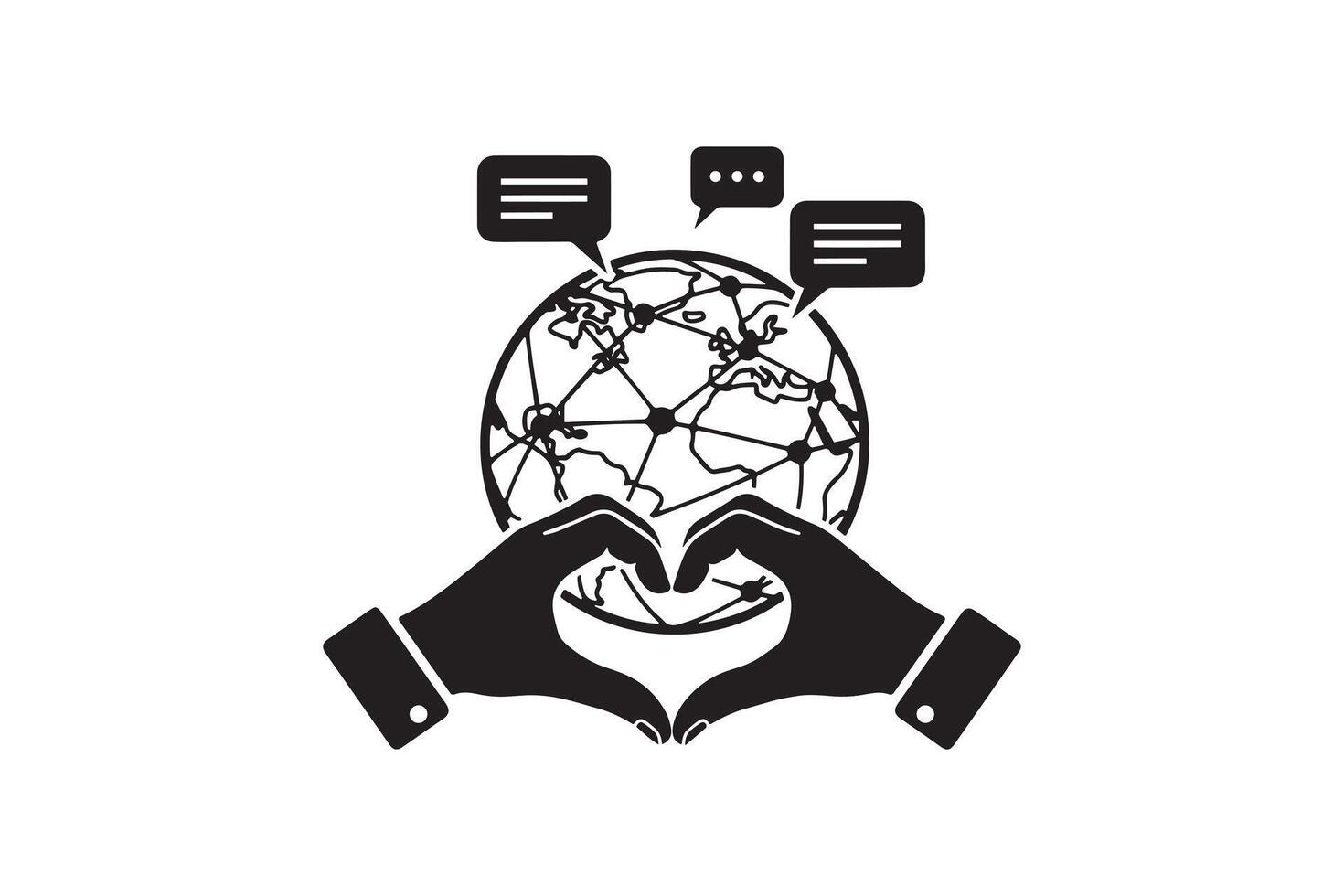 Global Communication Heart Hands Digital Communication World vector