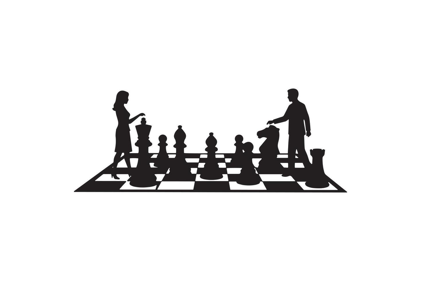 Man and Woman Playing Chess Silhouette Chess Board Players Silhouette Art vector