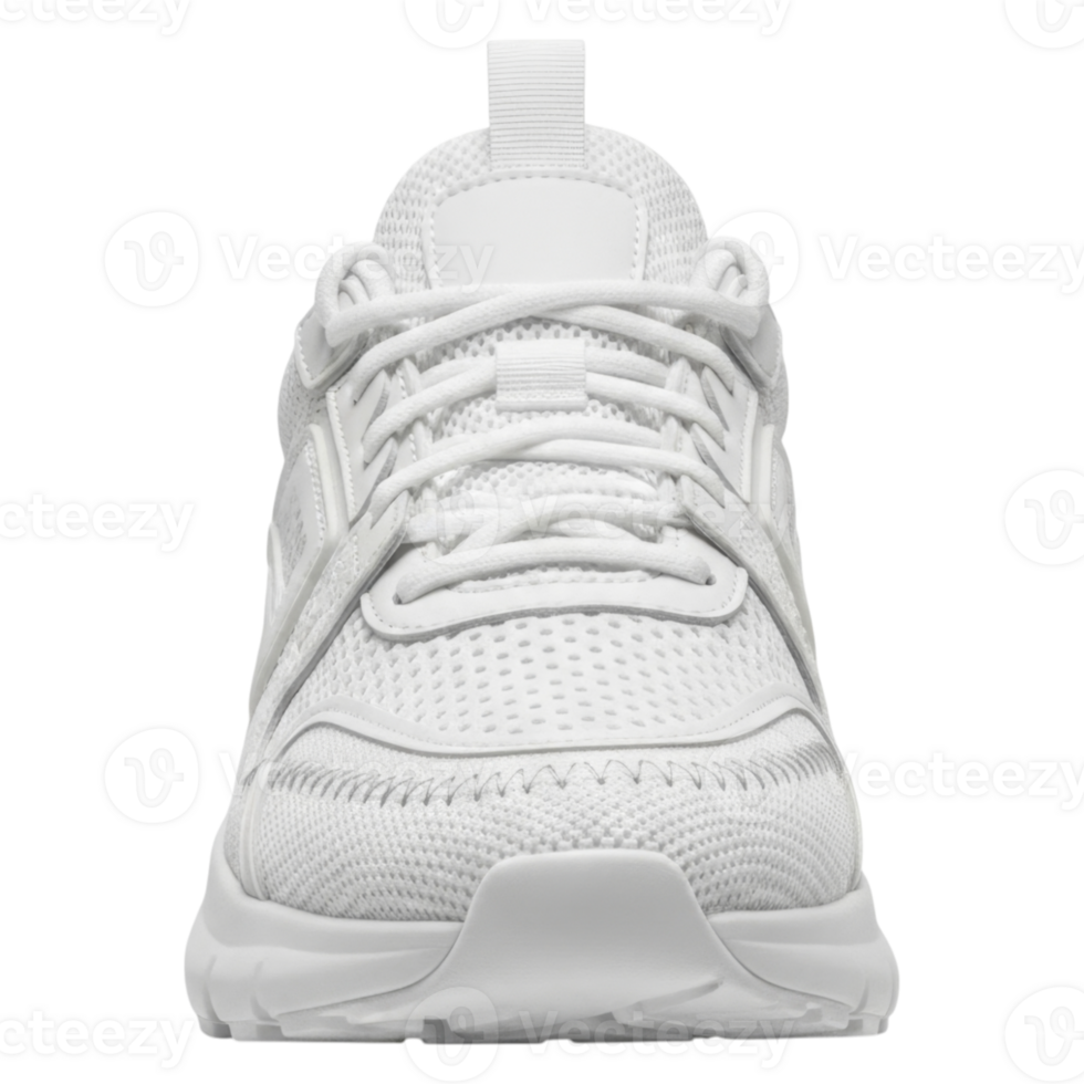 All-white athletic sneaker front view with textured mesh design png