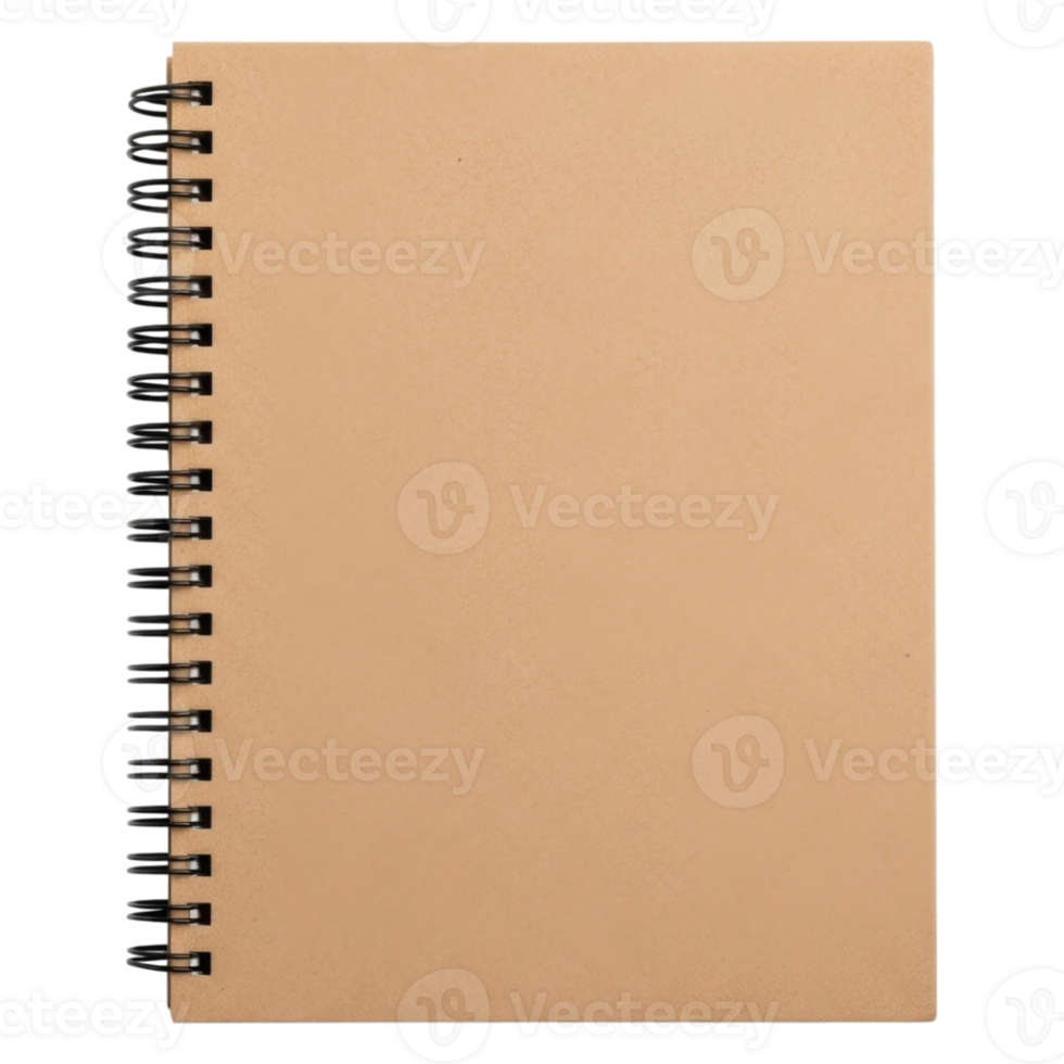 Blank spiral notebook cover with brown craft paper and black wire binding png