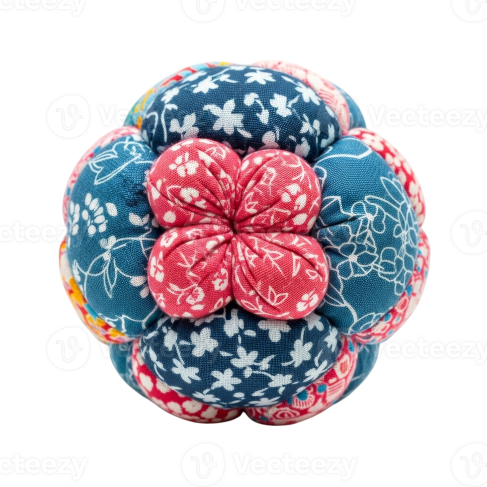 Colorful fabric patchwork flower cushion with floral patterns png