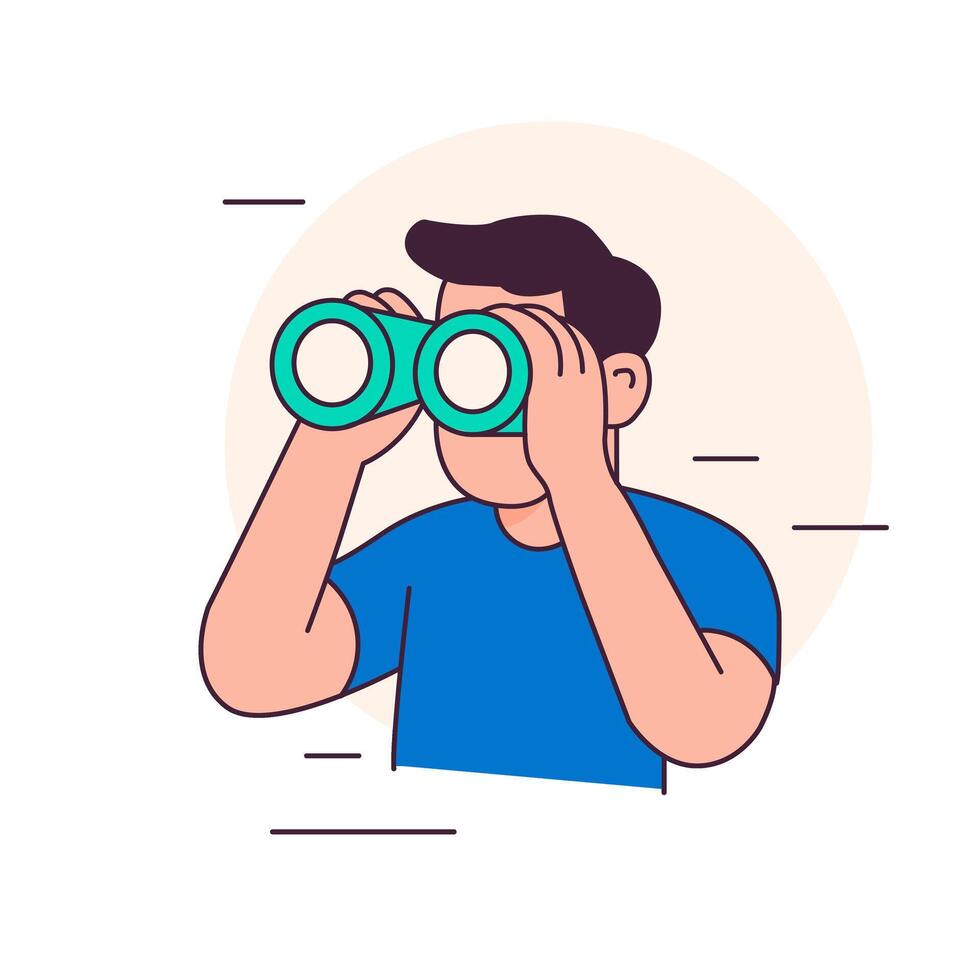 Man looking through binoculars. Exploration and search concept. vector