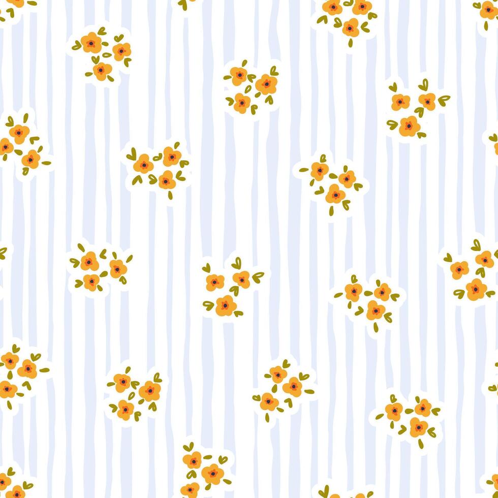 Preppy bouquet, on wavy vertical lines stripes background. Coquette flowers trellis seamless pattern vector