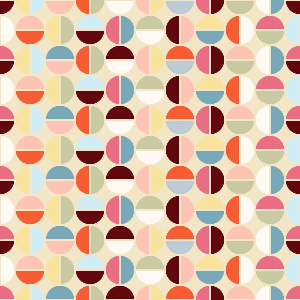 Trendy retro geometric seamless patterns with colorful circles. Modern abstract background texture vector