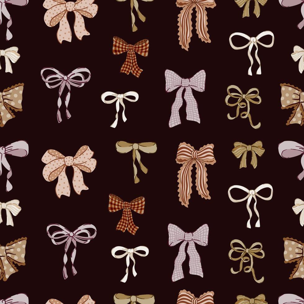 gold, brown, chocolate, beige Bow knot, gift bow seamless pattern. Coquette Bow Wedding party texture vector