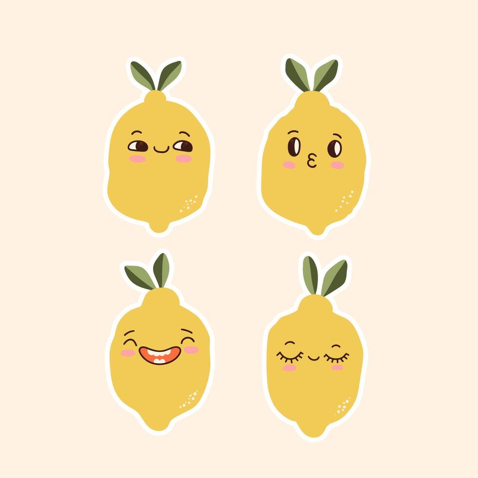 Cute fruit Lemon Character Design set, Lemon Icon Illustration vector