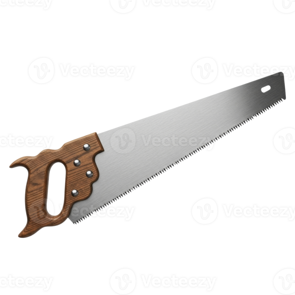 Wood handle handsaw with steel blade for carpentry and woodworking png