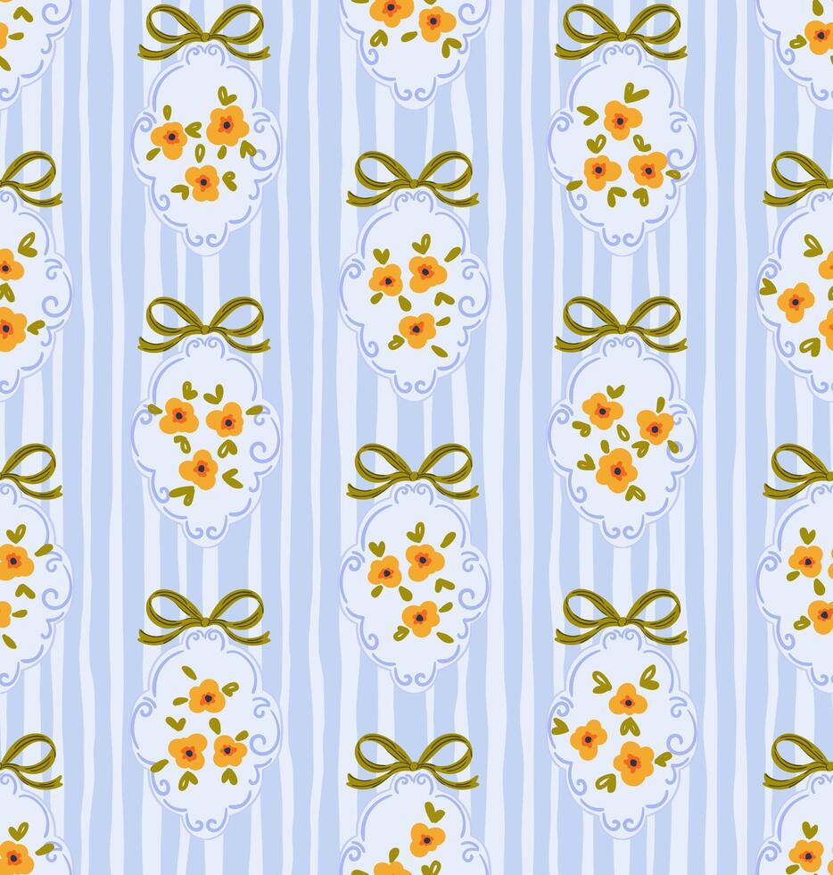 Floral pattern with yellow flowers and bows vector