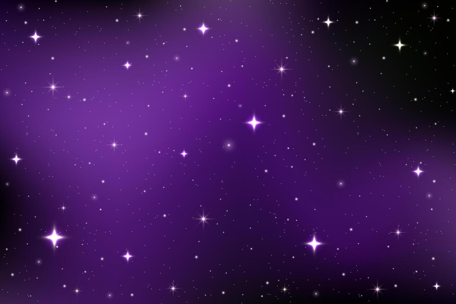 Night sky background. Dark purple starry universe. Magic galaxy with abstract shiny gradient. Celestial cosmic sparkles. Realistic outer space backdrop. vector