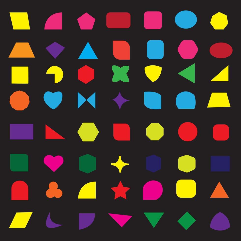 A set of colorful shapes on a black background vector