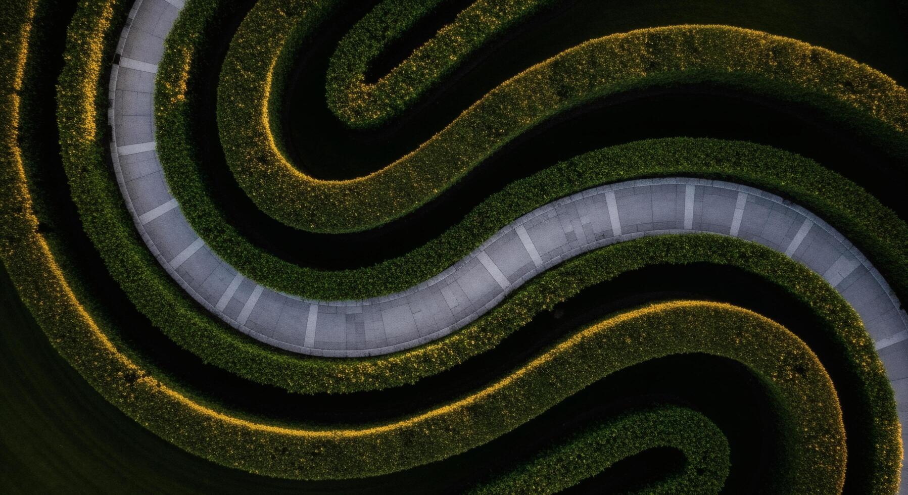An aerial view of a winding road photo