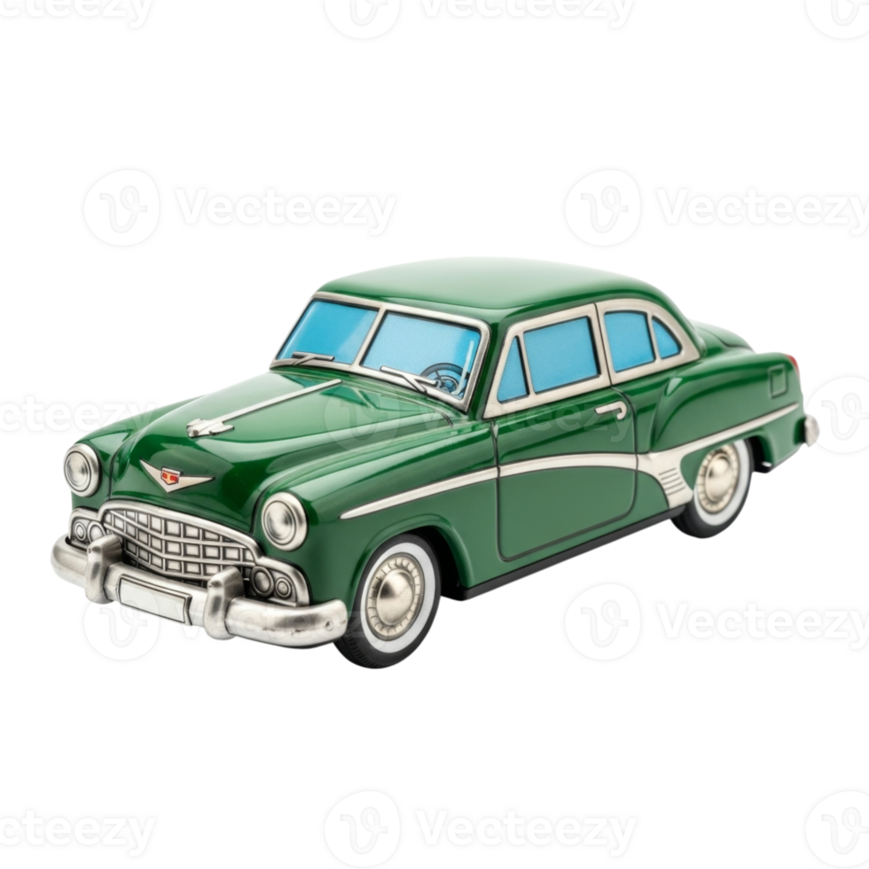 Vintage green die-cast car with distinct chrome accents png